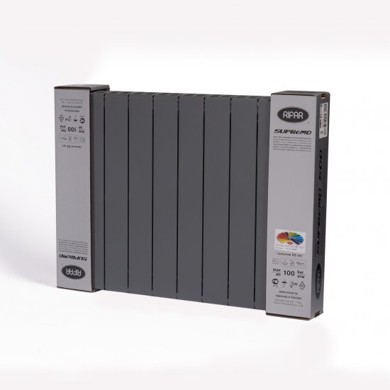 Радиатор секционный Rifar Supremo S50010RAL7012 500/90 10 секций боковое подключение биметалл серый