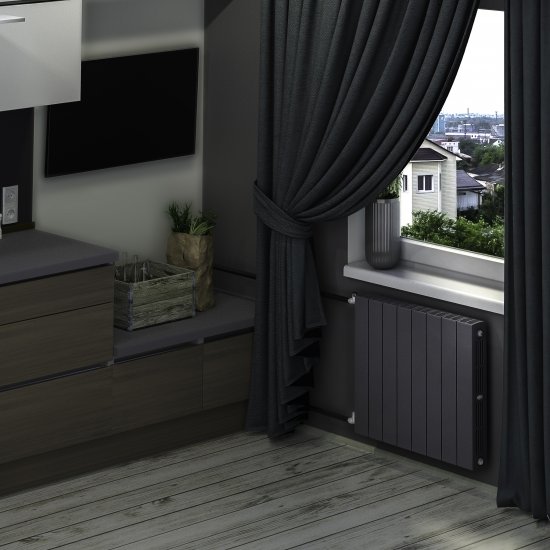 Радиатор секционный Rifar Supremo S50010RAL7012 500/90 10 секций боковое подключение биметалл серый