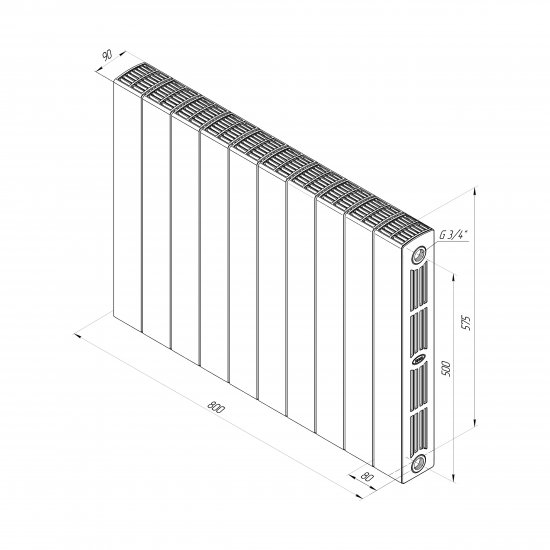 Радиатор секционный Rifar Supremo S50010RAL7012 500/90 10 секций боковое подключение биметалл серый