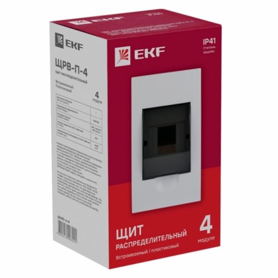 Щит распределительный встраиваемый EKF PROxima ЩРВ-П-4 пластиковый IP41 221х136х90 мм 4 модуля прозрачная дверь