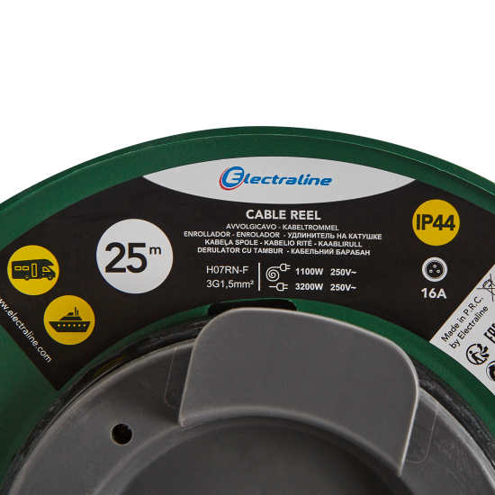 Удлинитель на катушке Electraline 2 розетки с заземлением 3x1.5 мм 25 м цвет черный