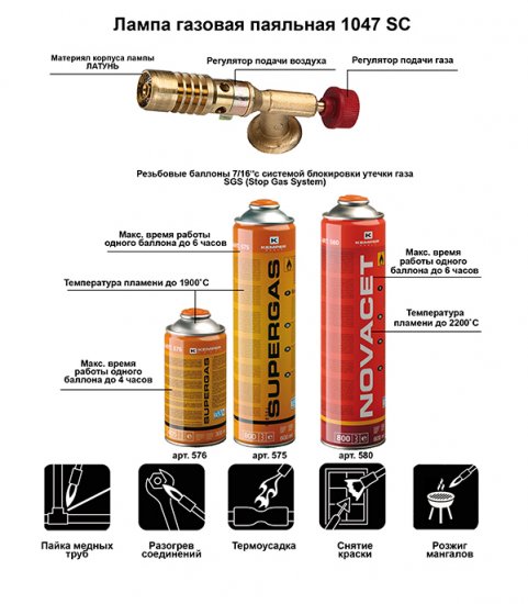 Лампа паяльная газовая Kemper с газовым баллоном (1047)