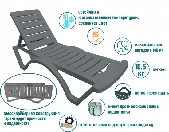 Шезлонг Adriano Classic 187x65x82 см пластик бежевый