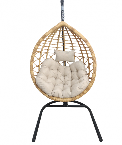 Кресло подвесное VEIL2-LM 107x72x130 см искусственный ротанг/сталь бежевый/черный с опорой