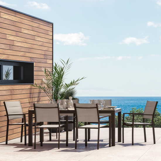 Садовый стол раздвижной Naterial Lyra II 1880 см 180/260x96x75 алюминий/стекло мокко