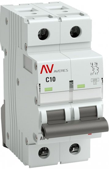 Автоматический выключатель EKF Averes AV-6 2P C10 А 6 кА mcb6-2-10C-av