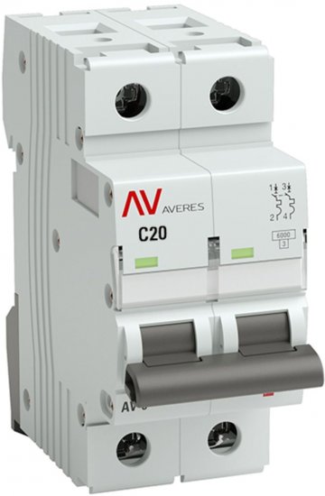 Автоматический выключатель EKF Averes AV-6 2P C20 А 6 кА mcb6-2-20C-av