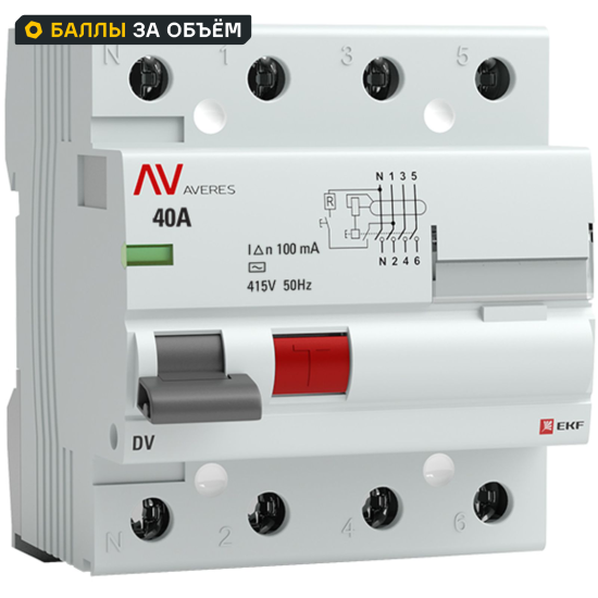 УЗО EKF Averes DV 4P A 40 мА 100 кА AC