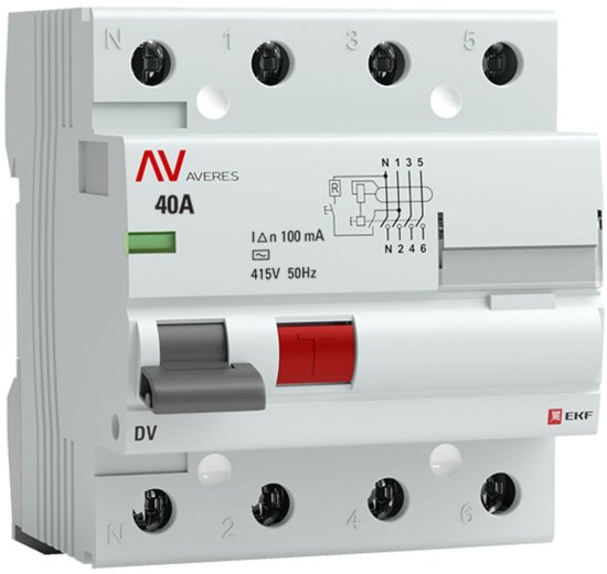 УЗО EKF Averes DV 4P A 40 мА 100 кА AC