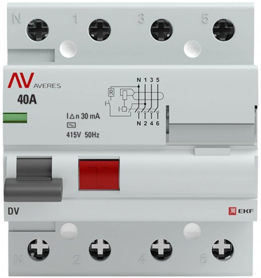 УЗО EKF Averes DV 4P 40 A 30 мА 10 кА AC rccb-4-40-30-ac-av