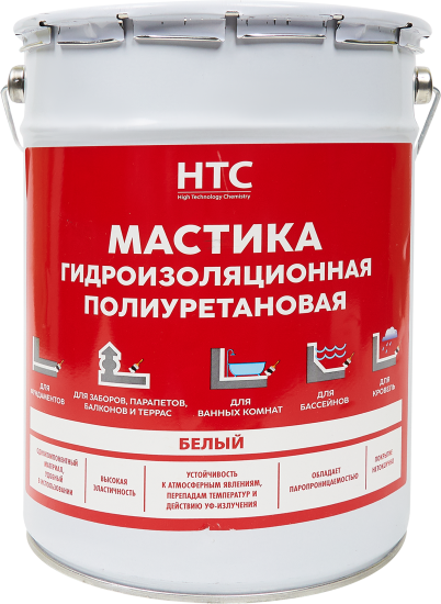 Мастика гидроизоляционная полиуретановая HTC 6 кг цвет белый