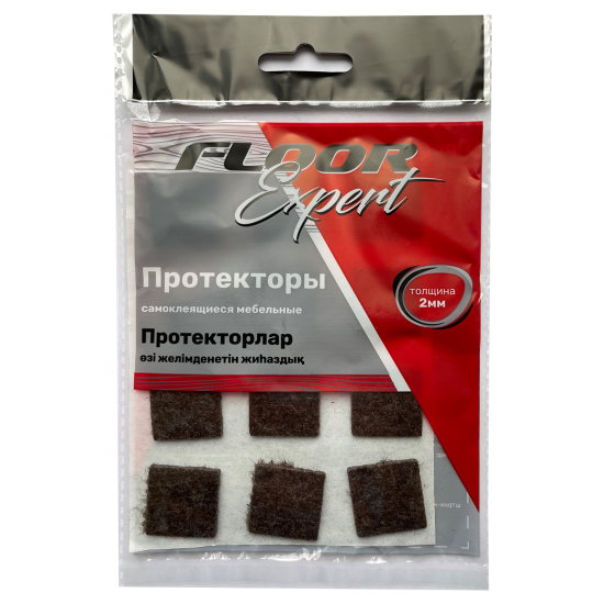 Протекторы самоклеящиеся для мебели 22x22 мм, квадратные, фетр, цвет коричневый, 12 шт.