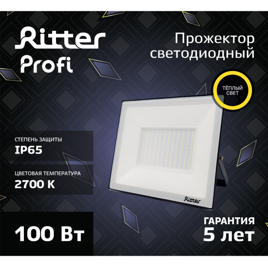 Прожектор светодиодный уличный Ritter Profi 100 Вт 2700К IP65 теплый белый свет