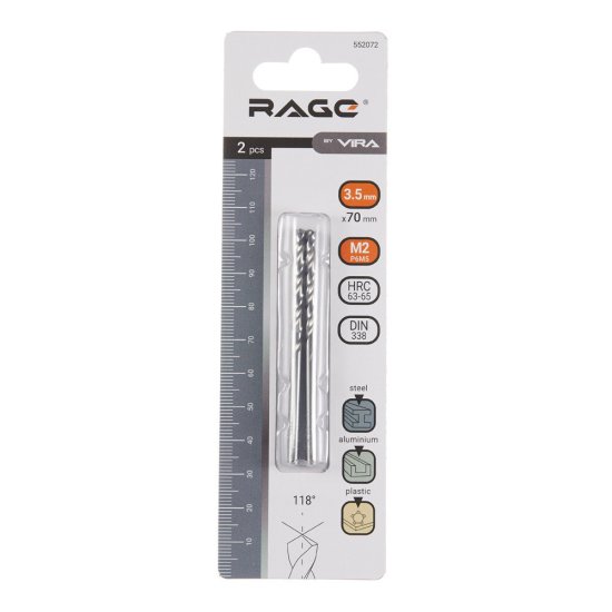 Сверло по металлу спиральное Rage by Vira 3,5х70 мм (2 шт.) (552072)