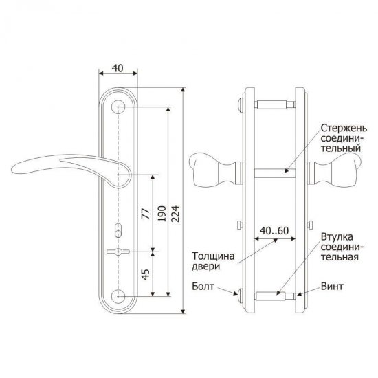 Ручка дверная входная на планке 4131 Вега антик