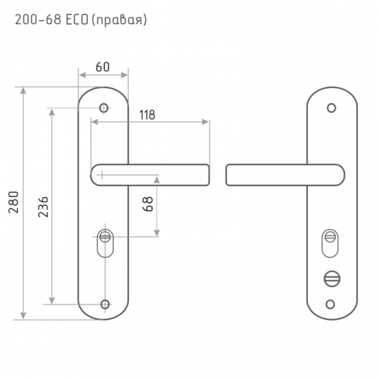 Ручка дверная межкомнатная на планке правая матовый хром/черный никель
