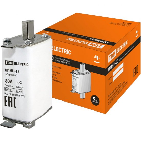 Плавкая вставка TDM ELECTRIC ППНН-33 габ.00C, 80А