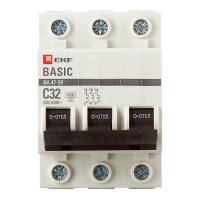 Автоматический выключатель модульный EKF Basic ВА 47-29 3P 32А тип C 4,5 кА 400 В (mcb4729-3-32C)