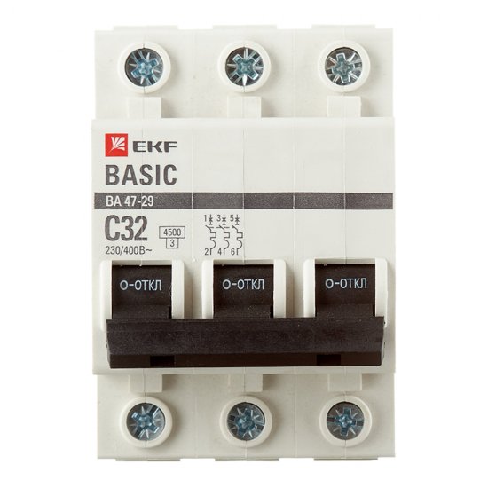 Автоматический выключатель модульный EKF Basic ВА 47-29 3P 32А тип C 4,5 кА 400 В (mcb4729-3-32C)