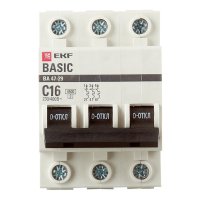 Автоматический выключатель модульный EKF Basic ВА 47-29 3P 16А тип C 4,5 кА 400 В (mcb4729-3-16C)