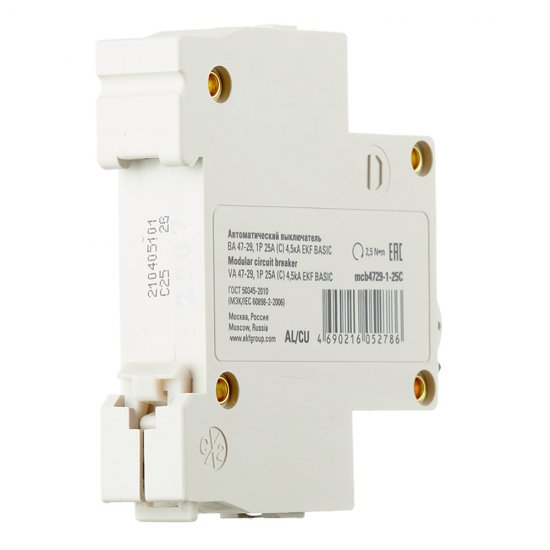 Автоматический выключатель модульный EKF Basic ВА 47-29 1P 25А тип C 4,5 кА 230 В (mcb4729-1-25C)
