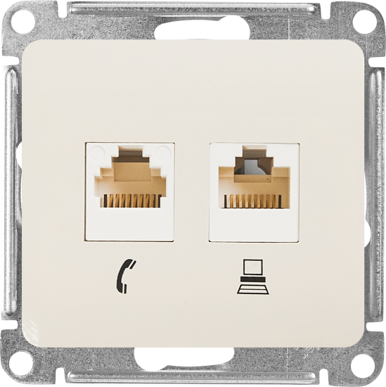 Розетка двойная встраиваемая Systeme Electric Glossa RJ11/RJ45 UTP cat 5e цвет бежевый
