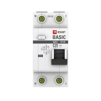 Автомат дифференциальный EKF Basic АД-12 25А 30 мА 1P+N тип AC 4,5 кА (DA12-25-30-bas)