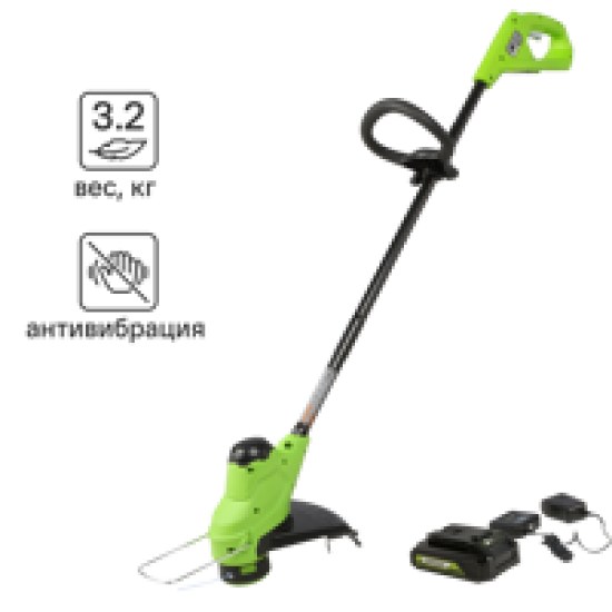 Триммер аккумуляторный GreenWorks 2107207SA 24 В 1x2 Ач АКБ и ЗУ входит в комплект