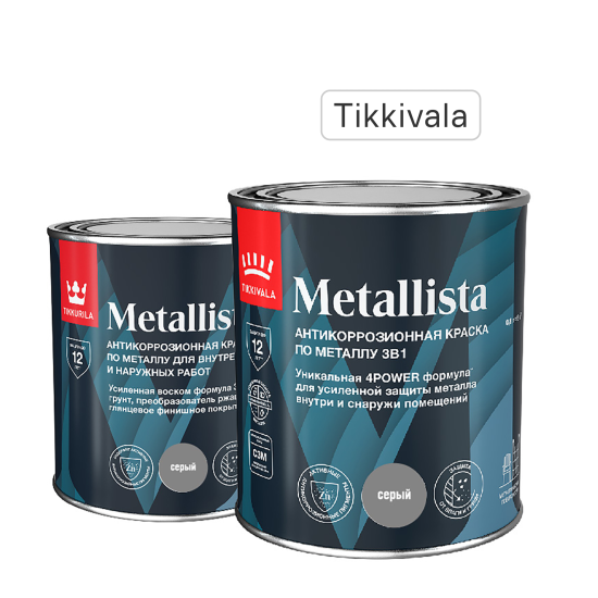 Грунт-эмаль по ржавчине 3 в 1 Tikkivala Metallista гладкая цвет серый 0.8 л