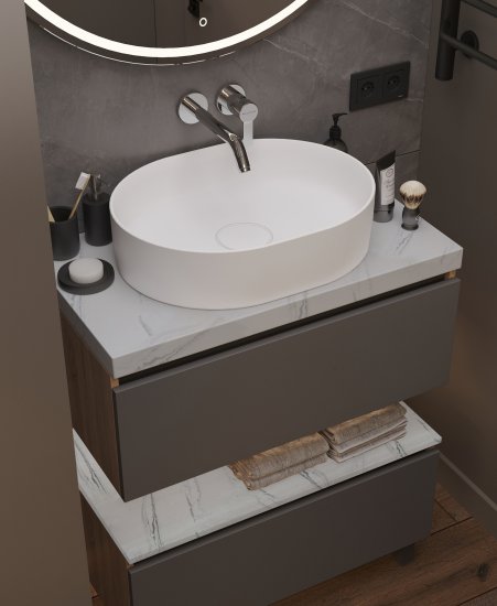 Столешница в ванную Scandi-60M 60x47 см искусственный камень цвет белый мрамор