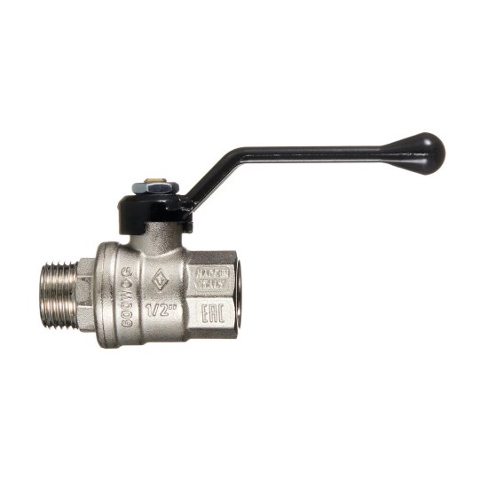 Кран шаровой латунный Bugatti 1/2 ВР(г) х 1/2 НР(ш) ручка прямой (3050211)