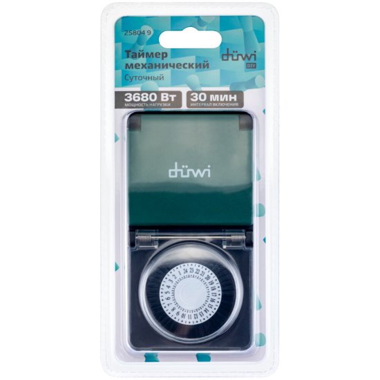 Таймер механический Duwi Profi IP44 влагозащищенный с крышкой черный (25804 9)