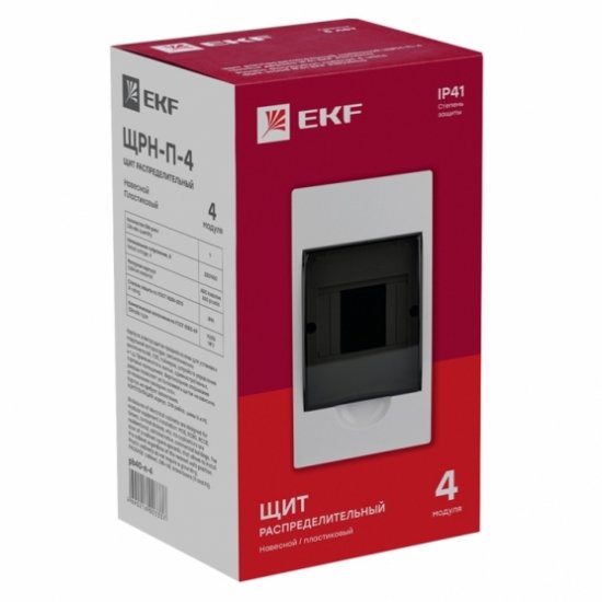 Щит распределительный навесной EKF PROxima ЩРН-П-4 пластиковый IP41 205х117х100 мм 4 модуля прозрачная дверь