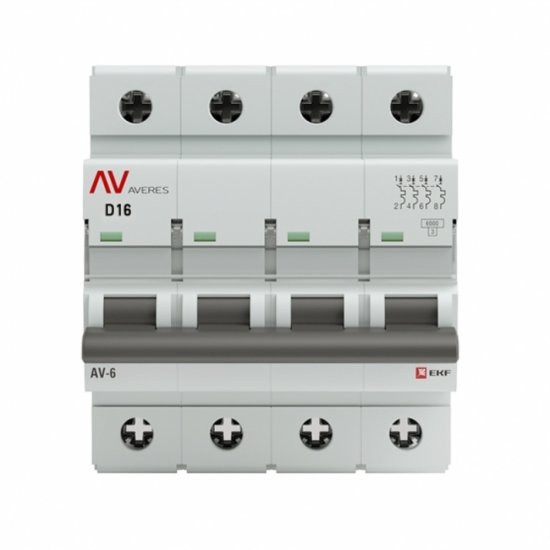 Автоматический выключатель модульный EKF Averes AV-6 4Р 16А тип D 6 кА 400 В (mcb6-4-16D-av)