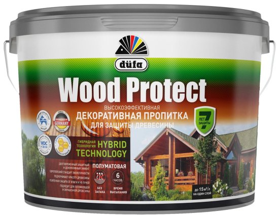 Пропитка для дерева Dufa Wood Protect полуматовая бесцветная 9 л