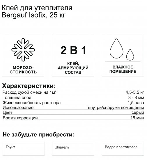 Клей для теплоизоляции Bergauf Isofix 25 кг
