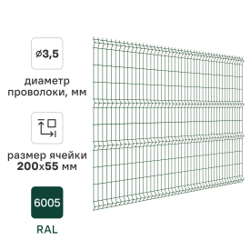 3D панель для забора Grand Line Light 2.5x2.03 м полиэстр RAL 6005 зелёный