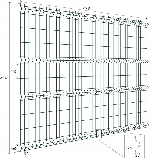3D панель для забора Grand Line Light 2.5x2.03 м полиэстр RAL 6005 зелёный