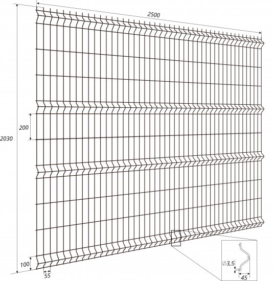 3D панель для забора Grand Line Light 2.5x2.03 м шоколадно-коричневый RAL 8017