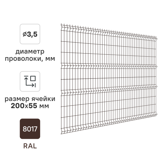 3D панель для забора Grand Line Light 2.5x2.03 м шоколадно-коричневый RAL 8017