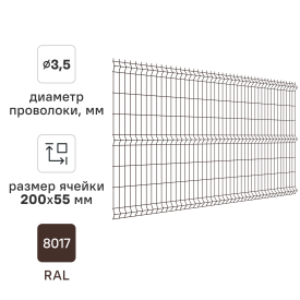3D панель для забора Grand Line Light 2.5x1.53 м оцинкованный RAL 8017 коричневый