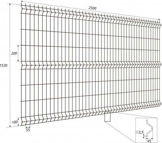 3D панель для забора Grand Line Light 2.5x1.53 м оцинкованный RAL 8017 коричневый