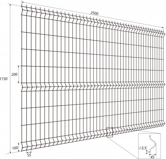 3D панель для забора Grand Line Light 2.5x1.73 м оцинкованный RAL 8017