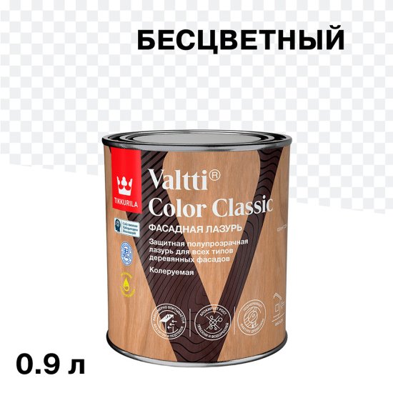 Антисептик Tikkurila/Tikkivala Valtti Color Classic декоративный для дерева бесцветный 0,9 л