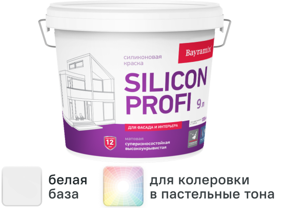 Краска фасадная Bayramix Silicon Profi матовая цвет белый база А 9 л