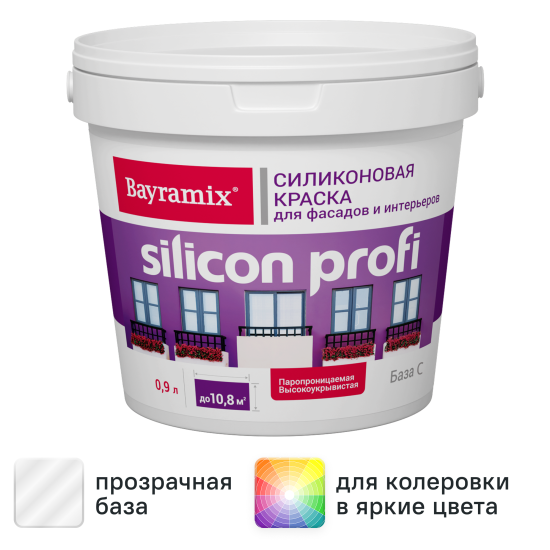 Краска фасадная Bayramix Silicon Profi матовая прозрачная база С 0.9 л