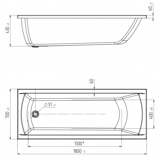 Ванна 100Acryl Ницца акриловая 180x70 см каркас в комплекте