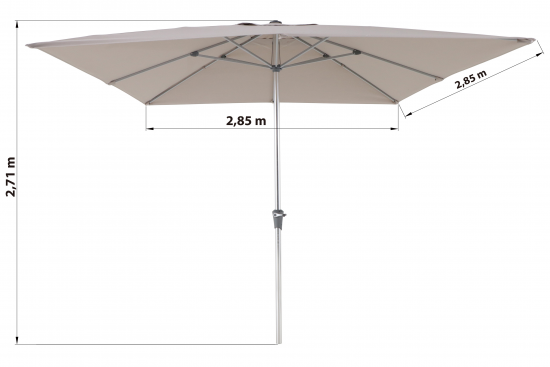 Зонт с центральной опорой Naterial Aurall 285x285 h271см, квадрат серо-коричневый