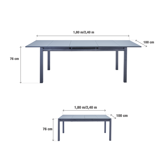 Садовый стол раздвижной Naterial Odyssea II 180/240x100x76 см алюминий/стекло антрацит