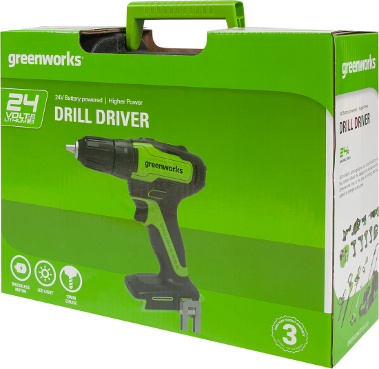 Дрель-шуруповерт аккумуляторная бесщеточная Greenworks GD24DD35 3704007UA, 24 В Li-Ion 2 Ач